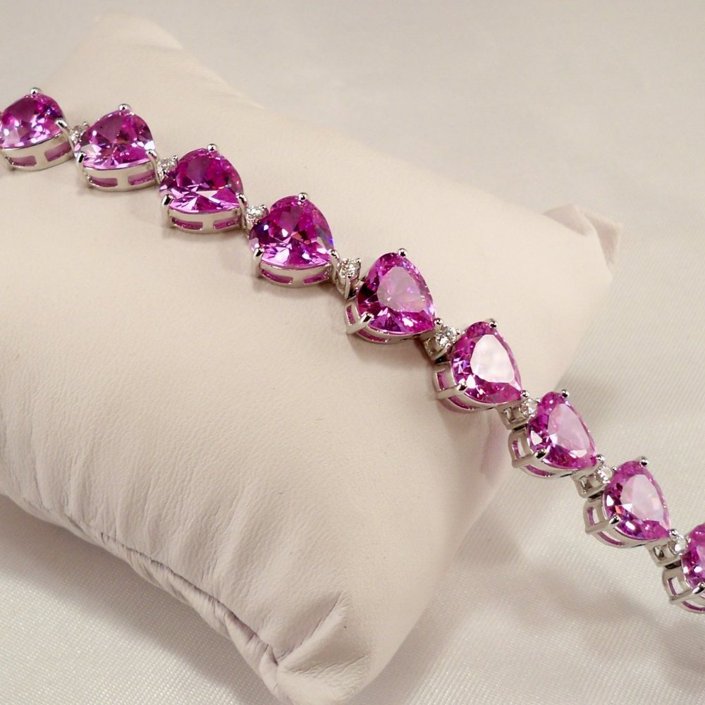 New lavender Purple Heart Cut Cubic Zirconias Silver Designer Bracelet